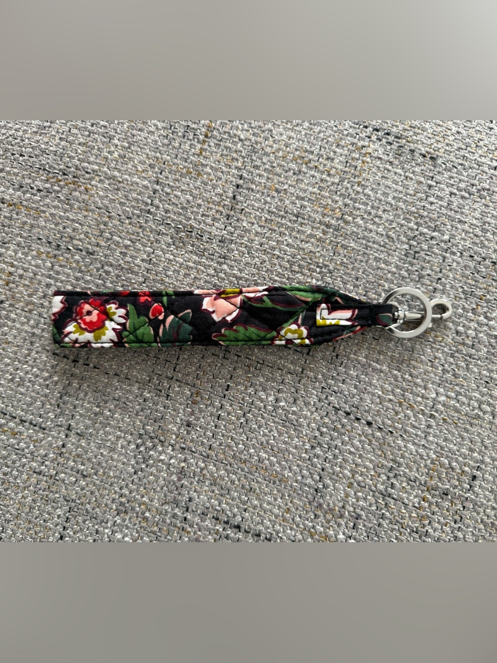 Vera Bradley Black Floral Key Wristlet with Pink & Green Accents